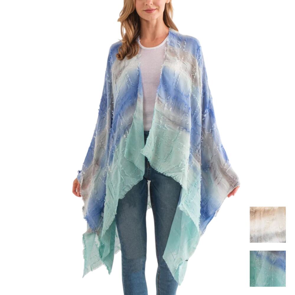 NWT RAJ Women's Ariana Frayed Tie Dye Cover Up Kimono Top